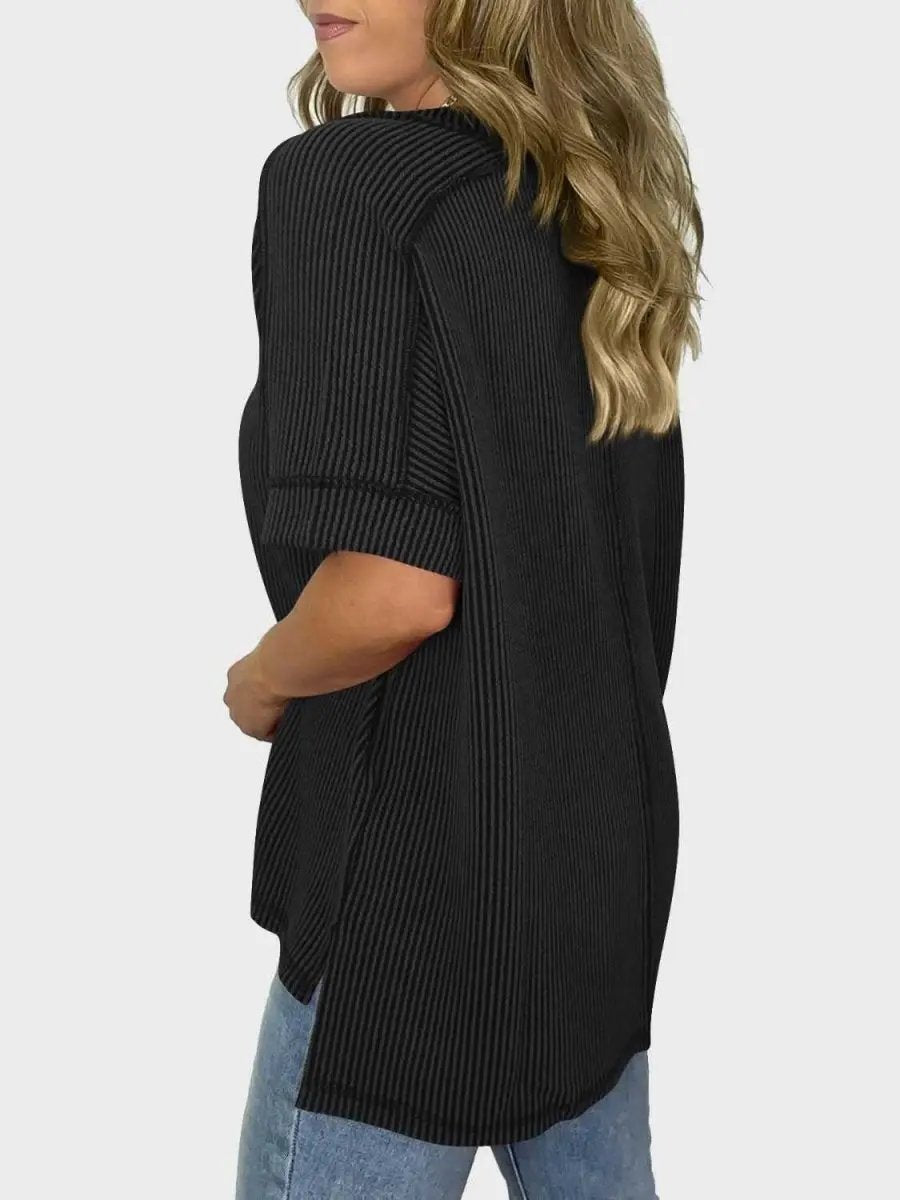 Lovelet Texture V-Neck Half Sleeve T-Shirt - Love Salve